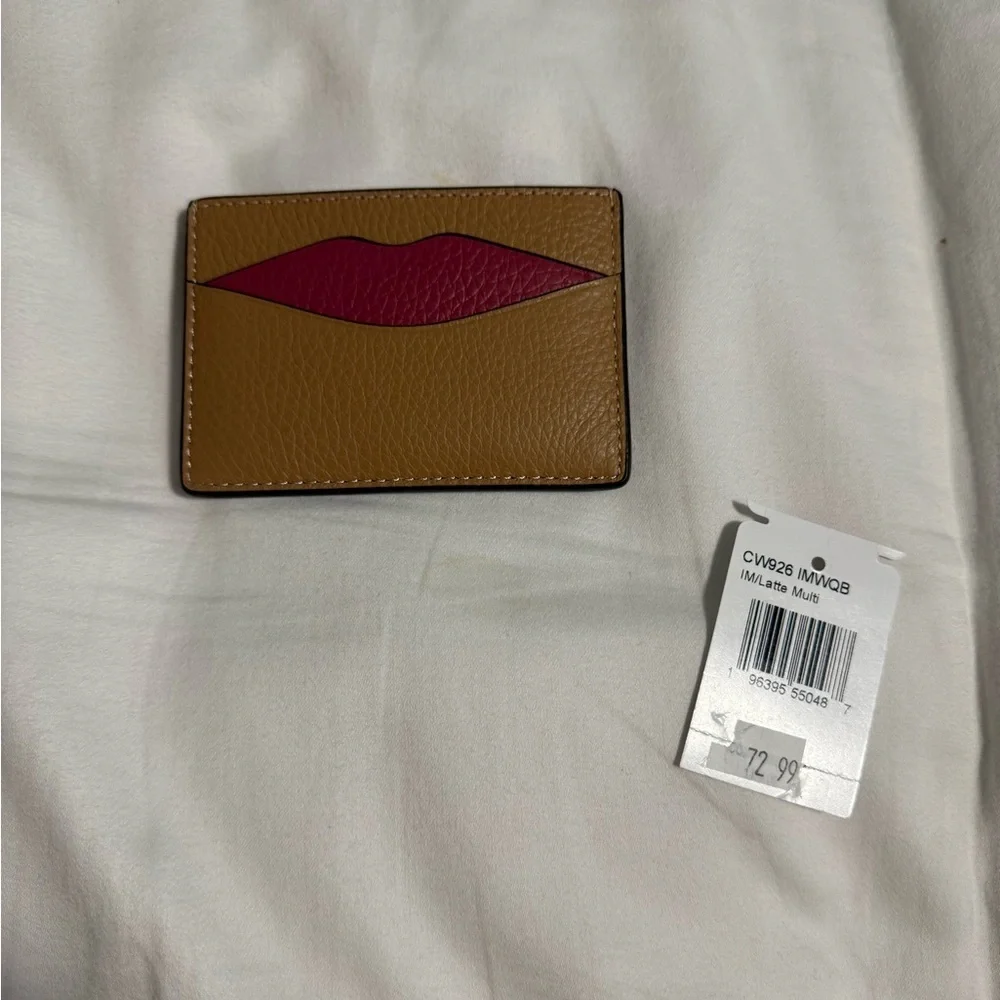 Coach Card Holder Brown and Red Leather Lips 👄 NWT 💋💋💋
